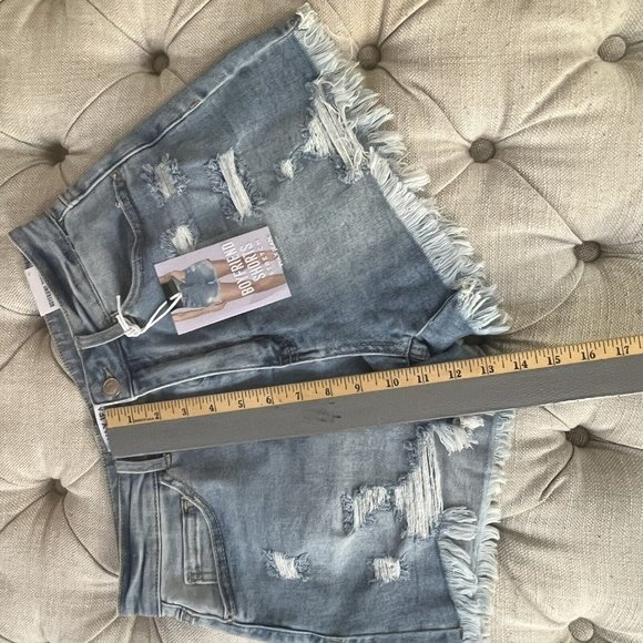 Wax Jeans Shorts Womens Médium Blue Denim Distressed Boyfriend Fit Casual Ladies - Picture 7 of 12